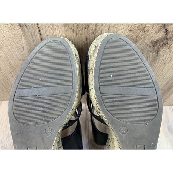 Montego Bay Club Strap back Wedges Women's Size 9 Black Faux Crisscross Open Toe - Picture 13 of 16